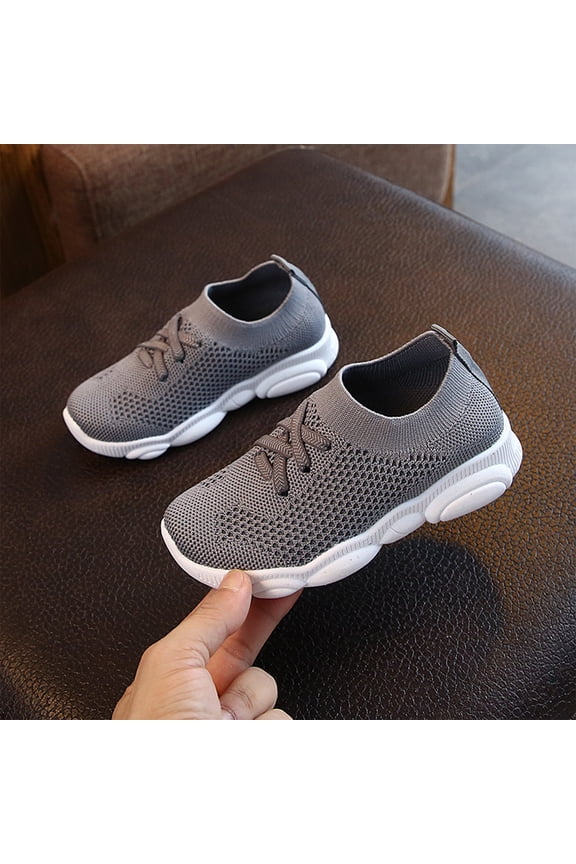 Breathable Walking Shoes, Toddler Baby Girls Boys Tennis Walking Barefoot Slip On Shoes 18-24 Months Summer Soft Sole Flexible Cheer Shoes Breathable Outdoor Soccer Rubber Sneakers, Gray 9.5C