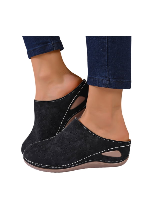 Breathable Wedge Sandals for Women Slip On Closed Toe Clogs Platform Comfortable Open Back Non Slip Mules Black Size 6