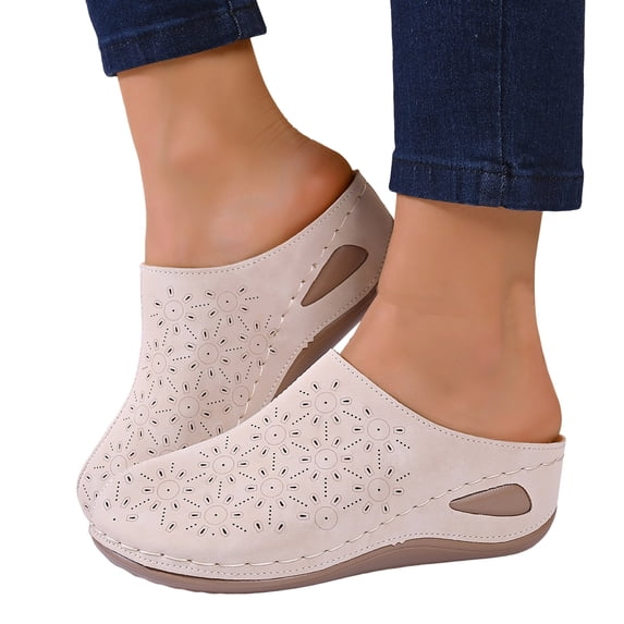 Breathable Wedge Sandals for Women Slip On Closed Toe Clogs Platform Comfortable Open Back Non Slip Mules White Size 9.5