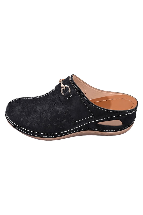 Breathable Wedge Sandals for Women Wide Toe Box Slip On Closed Toe Clogs Platform Comfortable Open Back Non Slip Mules Black Size 9