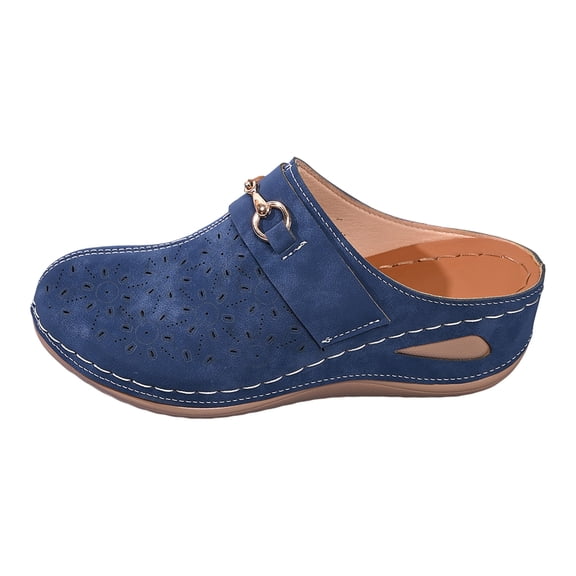 Breathable Wedge Sandals for Women Wide Toe Box Slip On Closed Toe Clogs Platform Comfortable Open Back Non Slip Mules Blue Size 6