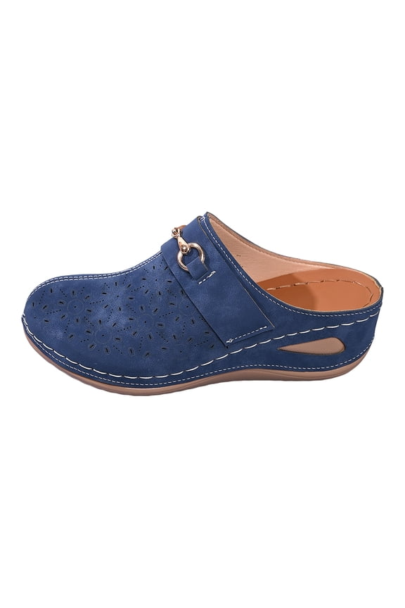 Breathable Wedge Sandals for Women Wide Toe Box Slip On Closed Toe Clogs Platform Comfortable Open Back Non Slip Mules Blue Size 7