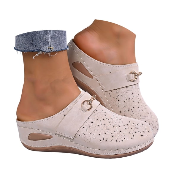 Breathable Wedge Sandals for Women Wide Toe Box Slip On Closed Toe Clogs Platform Comfortable Open Back Non Slip Mules White Size 6.5