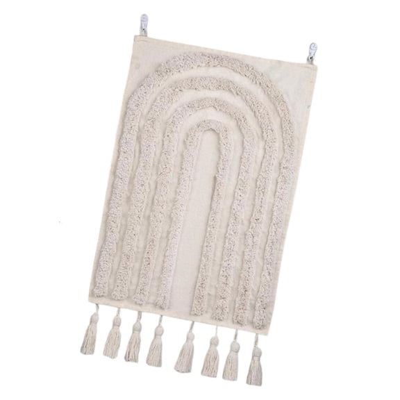 Breathable White Cotton Linen Fabric Macrames Tapestry Wall Hanging Background with Fringe Tassels For Home Decor