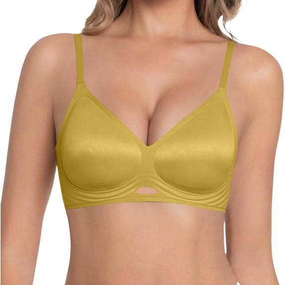 Breathable Wirefree Bra for Women Seamless Bras Wide Strap Everyday Comfort Bra Full Coverage No Spill Cup Design,Yellow,40