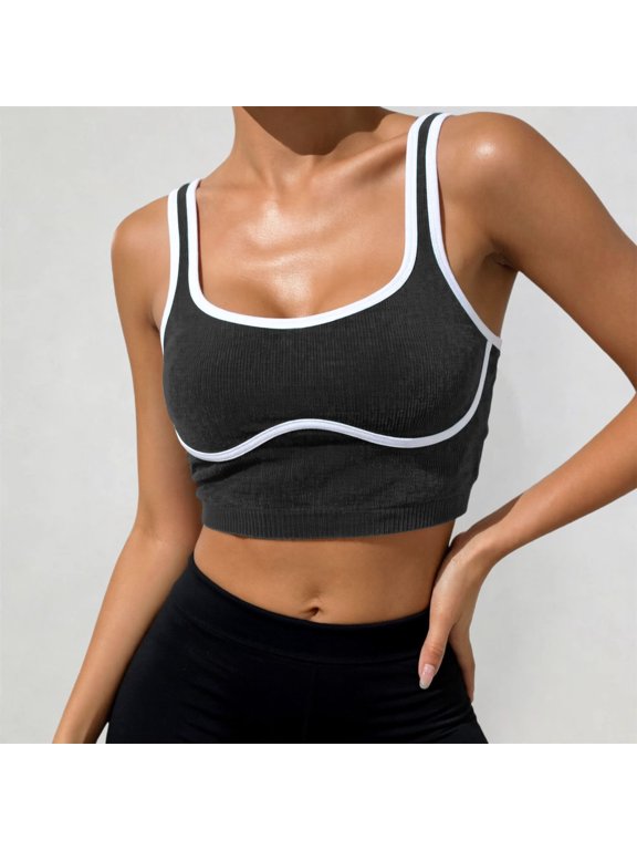 Breathable Wireless Back Design Athletic Tank Top for Women Stretchy Jogging Yoga Singlet Supportive Activewear Running Fitness Training Grey L