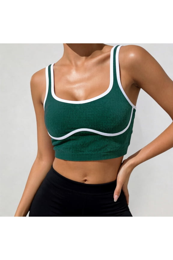 Breathable Wireless Back Design Athletic Tank Top Stretchy Jogging Yoga Singlet Supportive Activewear For Running Fitness Training Women, L, Green