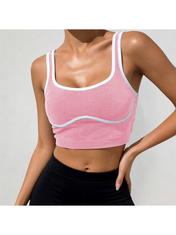 Women's Breathable Wireless Back Design Athletic Tank Top Stretchy Jogging Yoga Singlet Supportive Activewear Running Fitness Training, L, Pink