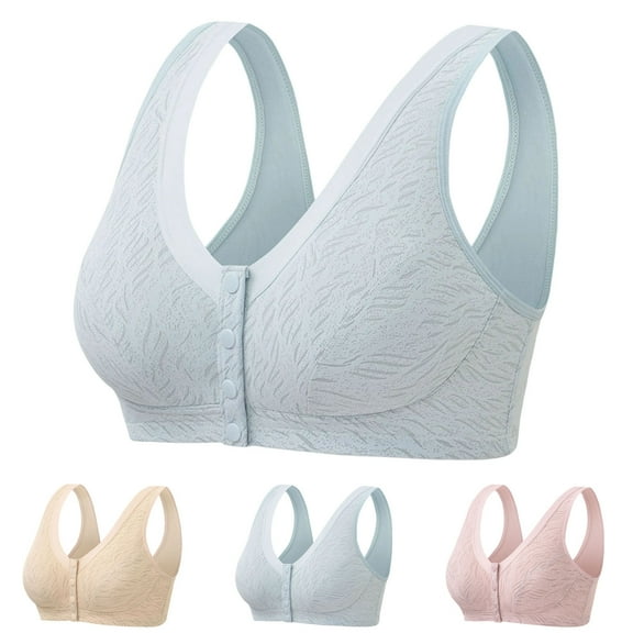 Breathable Wireless Front Closure Bra for Older Women, Comfortable Soft Cotton Large Size, Daily Wear Thin Design Beige,L