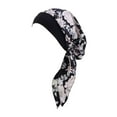 thumbnail image 1 of Breathable Women Turban Head Wrap Scarf Hat Lady Sleeping Beanie Long Hair Cover Flowers Black, 1 of 8