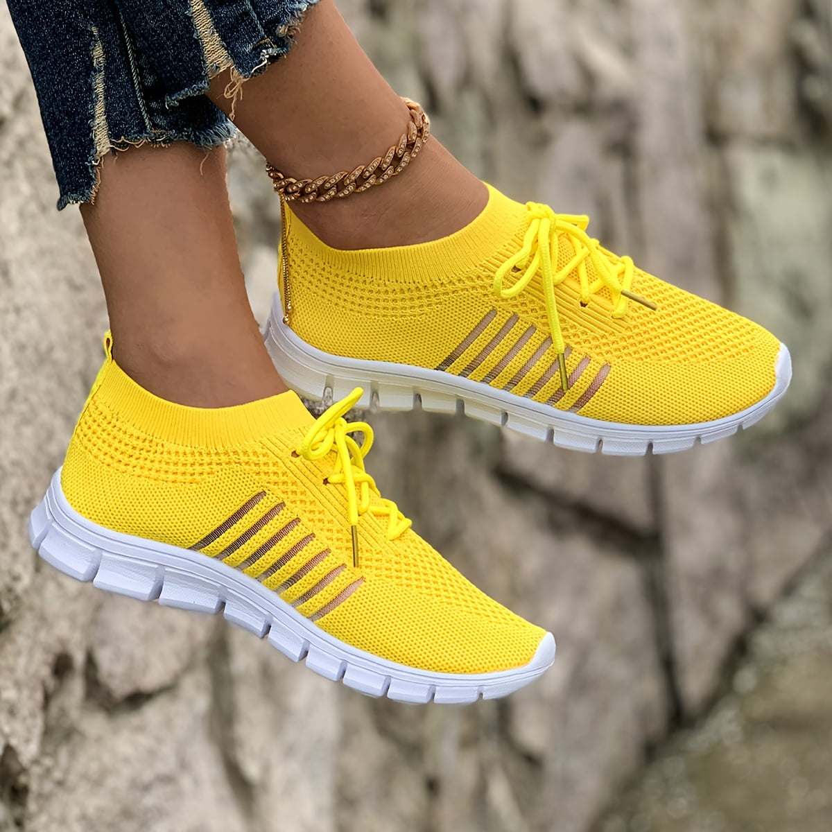 Breathable Women‘s Knit Sneakers - Lightweight Lace-Up Running Shoes ...