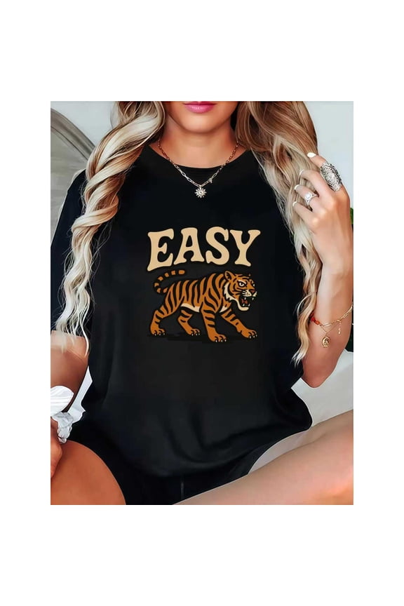 Easy Tiger Graphic Tee T Shirt Top Breathable and well-fitting Short Sleeve Round Neck Black S-5XL