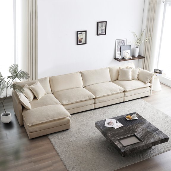 Breathable fabric 4-seater couch | In living room, customize pillow placement for extra support