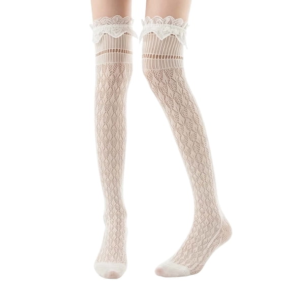 Breathable ’s Summer Lightweight Knit Knee High Stockings With Lace R Hollow Design Lightweight Sheer Thigh High Socks For Everyday Wear