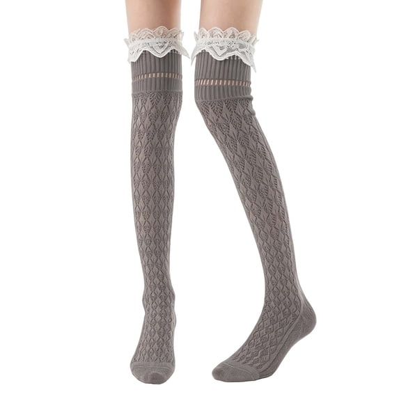 Breathable ’s Summer Lightweight Knit Knee High Stockings With Lace R Hollow Design Lightweight Sheer Thigh High Socks For Everyday Wear