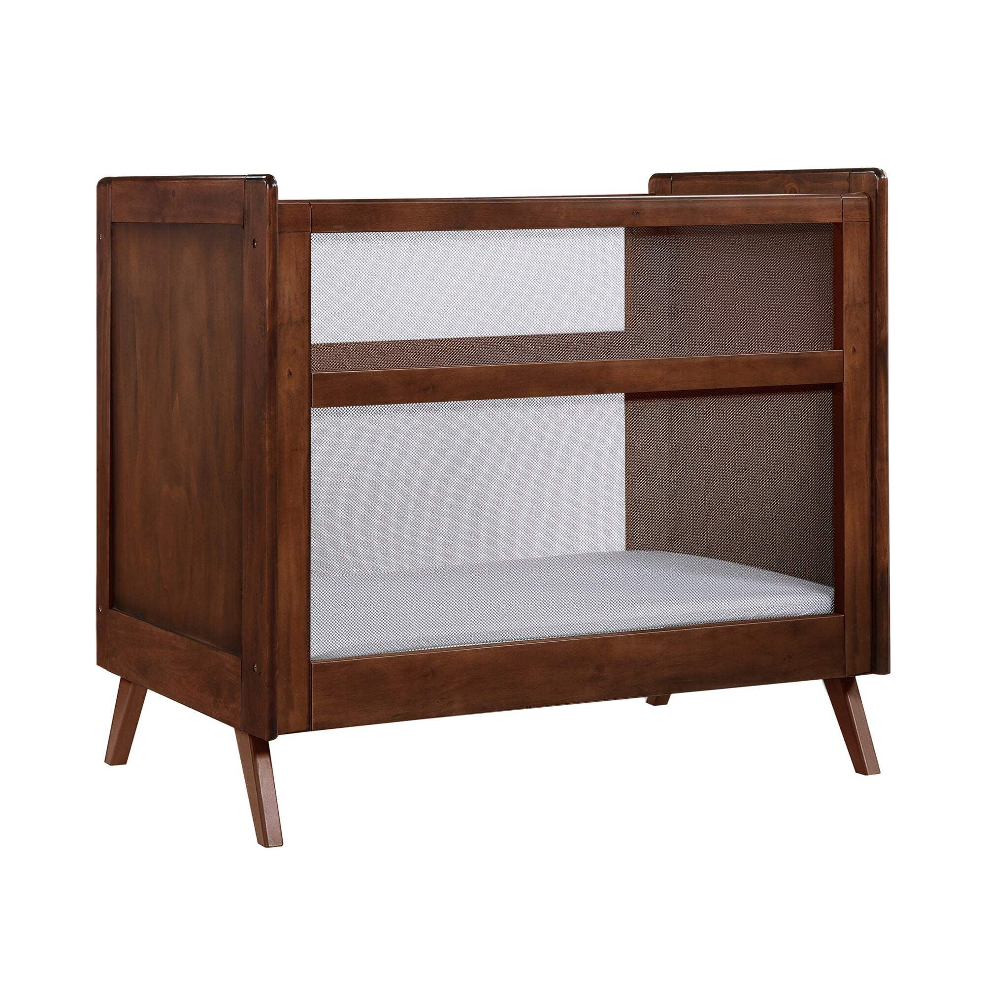 Walnut Wood Breathable Mesh 2-in-1 Mini Crib, Greenguard Certified