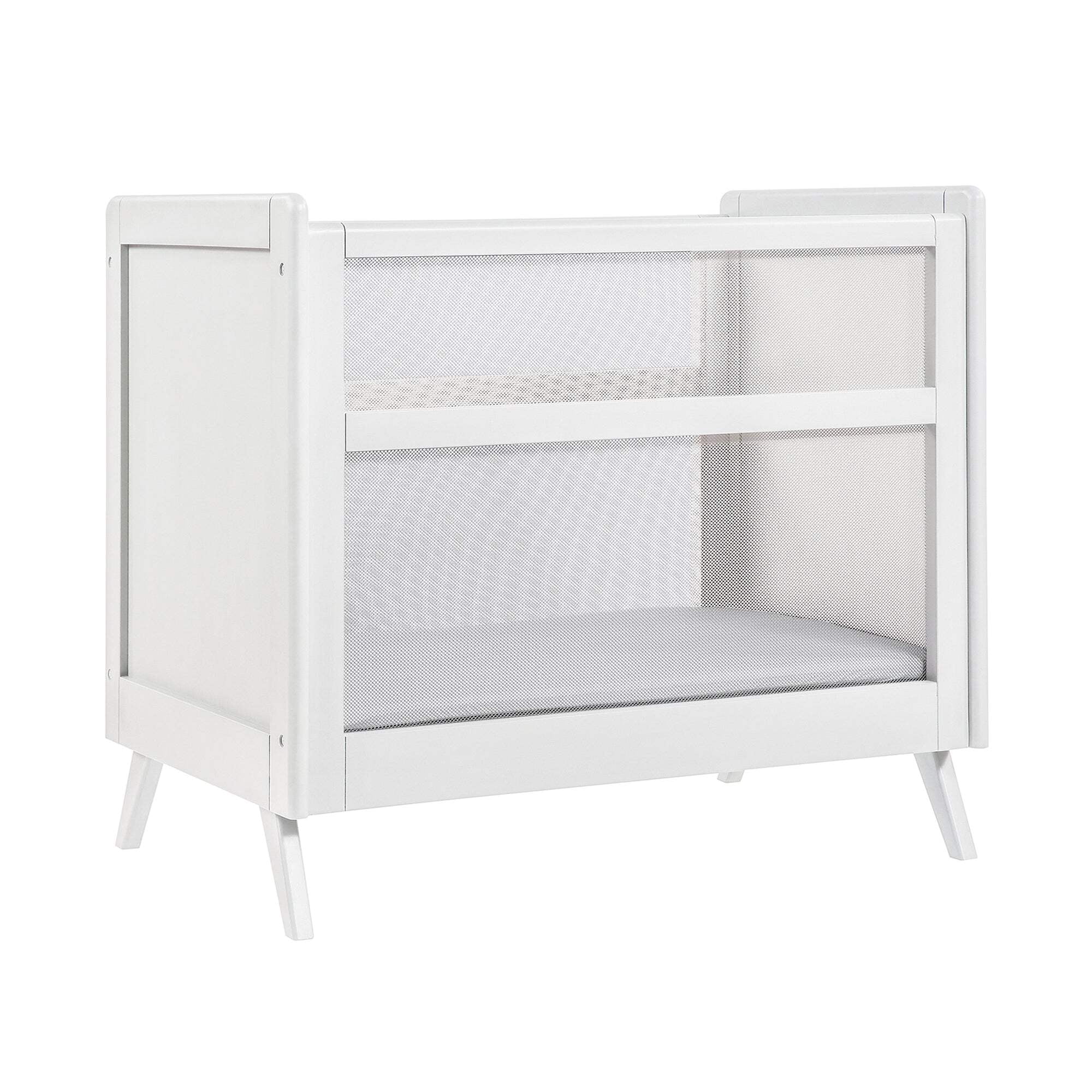 White Wooden and Mesh 2-in-1 Mini Crib with Mattress