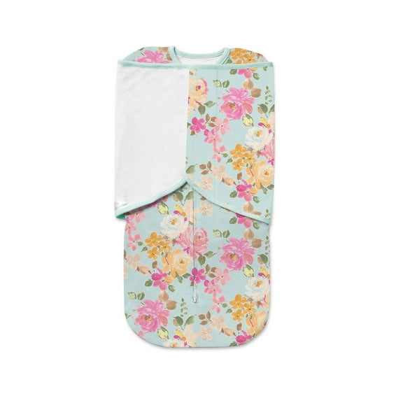 BreathableBaby 3-in-1 Swaddle Trio, Watercolor Bloom Aqua, Activewear Jersey Knit, 0-4 months