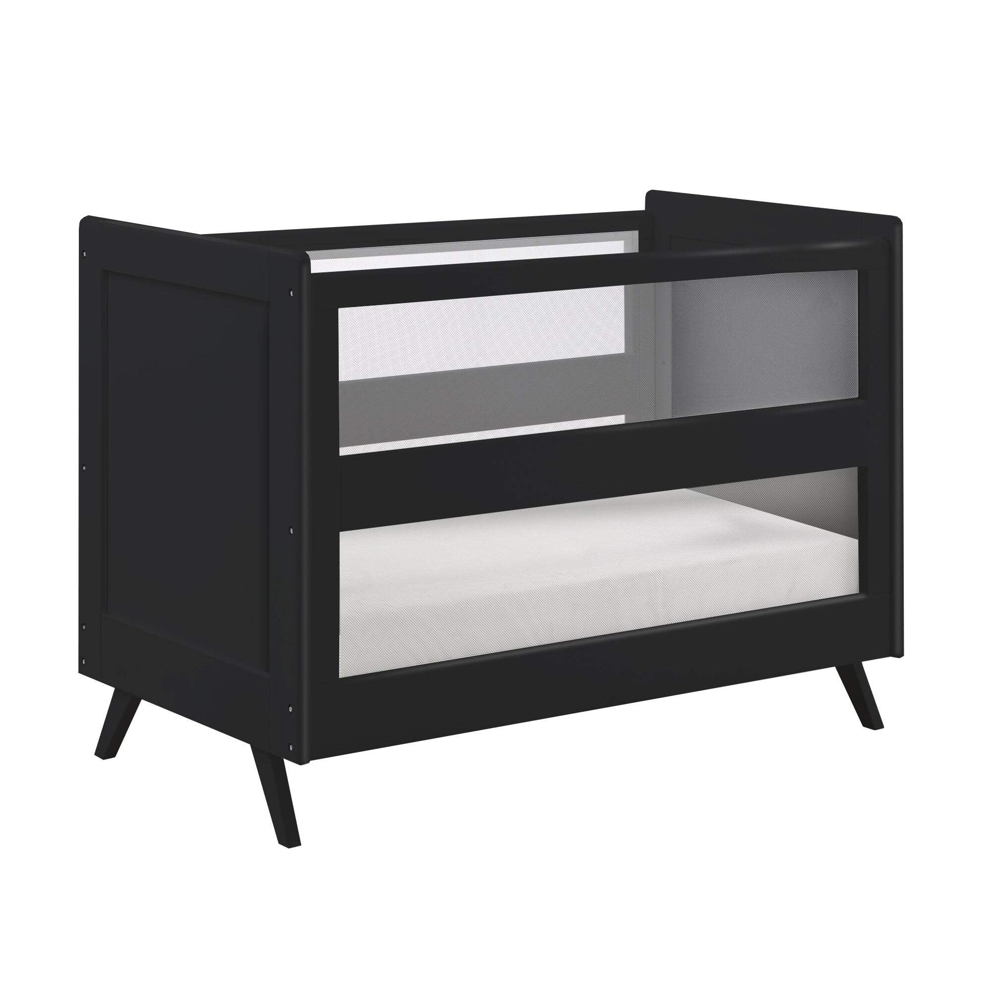 Black Pine Mesh 3-in-1 Convertible Crib with Adjustable Mattress Heights