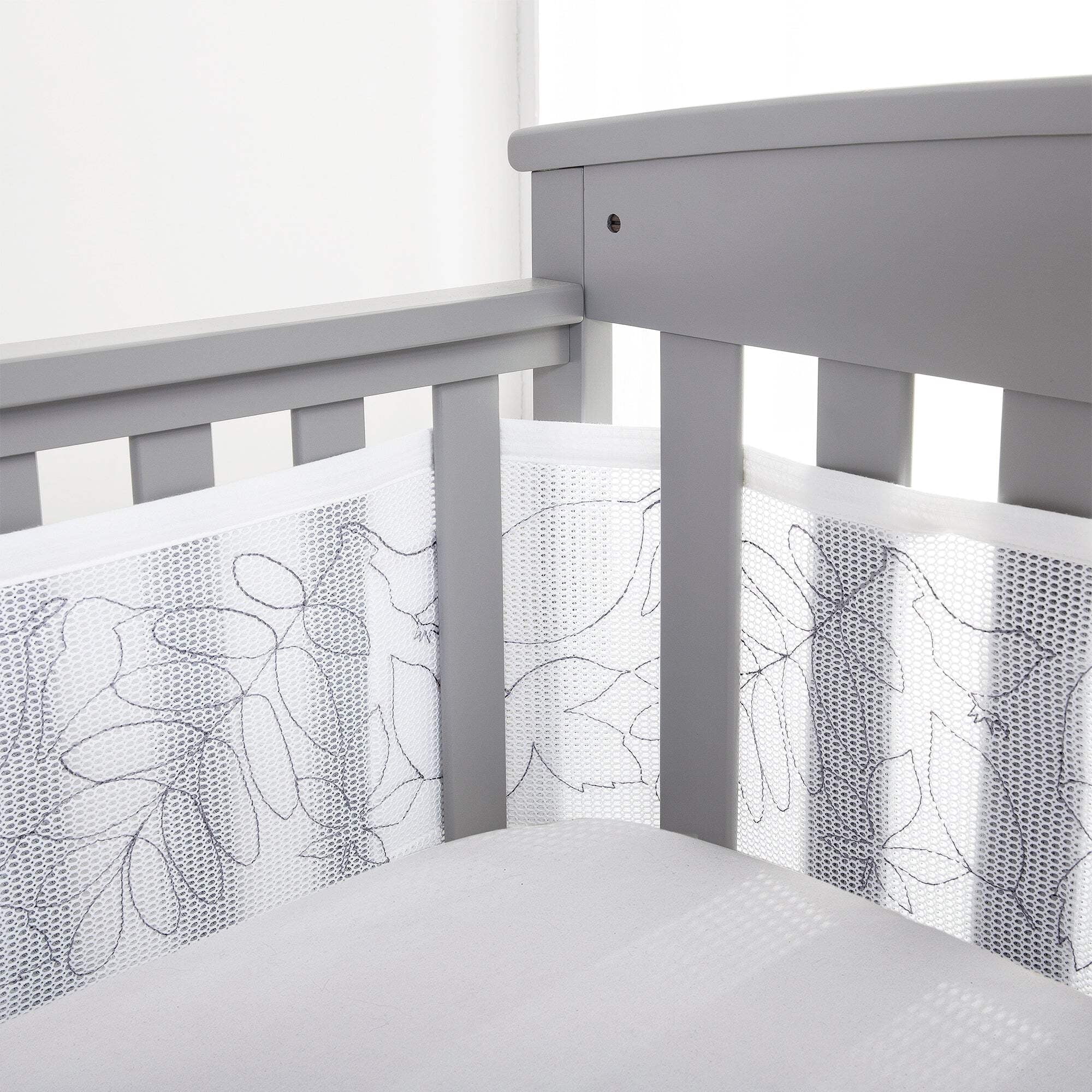 BreathableBaby Breathable Mesh Crib Liner – Deluxe Embroidered Collection – Feathered Friends