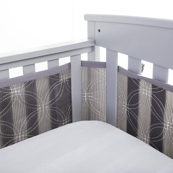 BreathableBaby Breathable Mesh Crib Liner – Deluxe Embroidered Collection – Gray Links