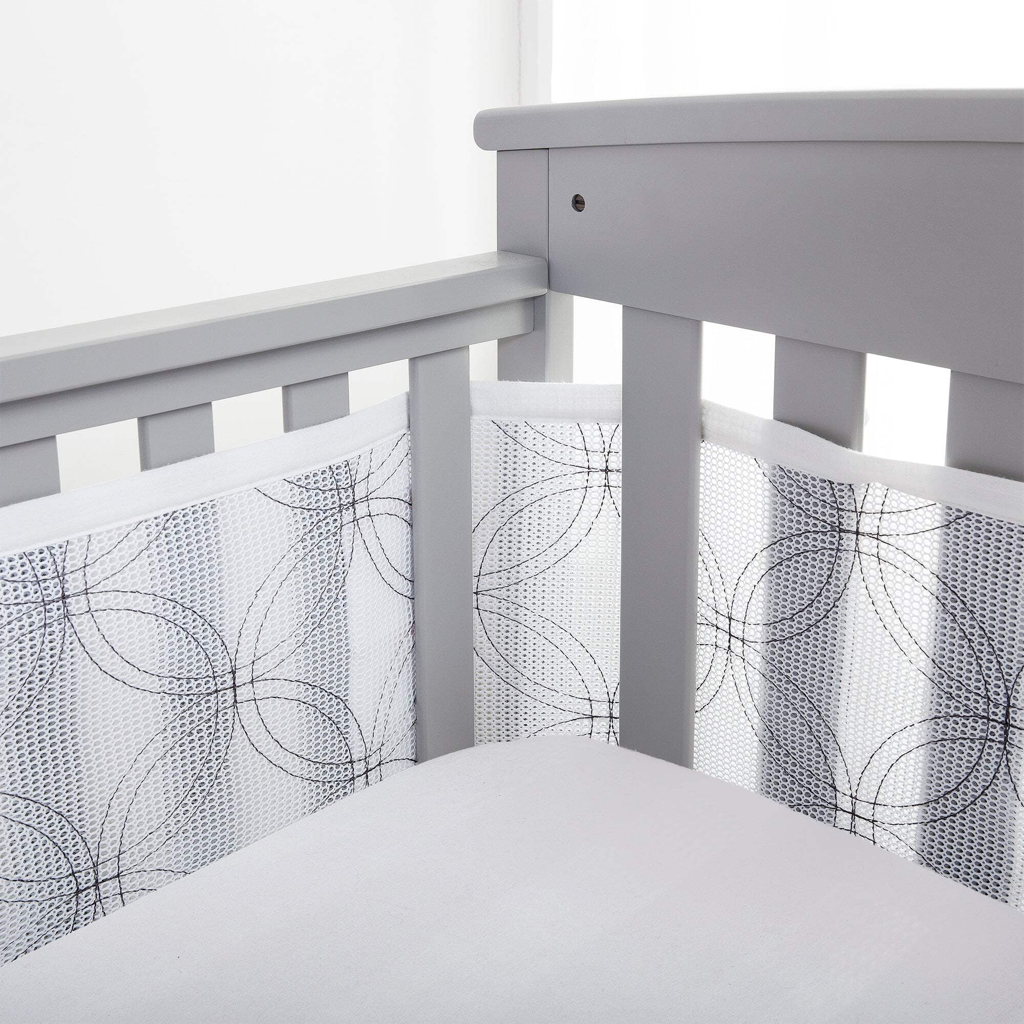BreathableBaby Breathable Mesh Crib Liner – Deluxe Embroidered Collection – White Links