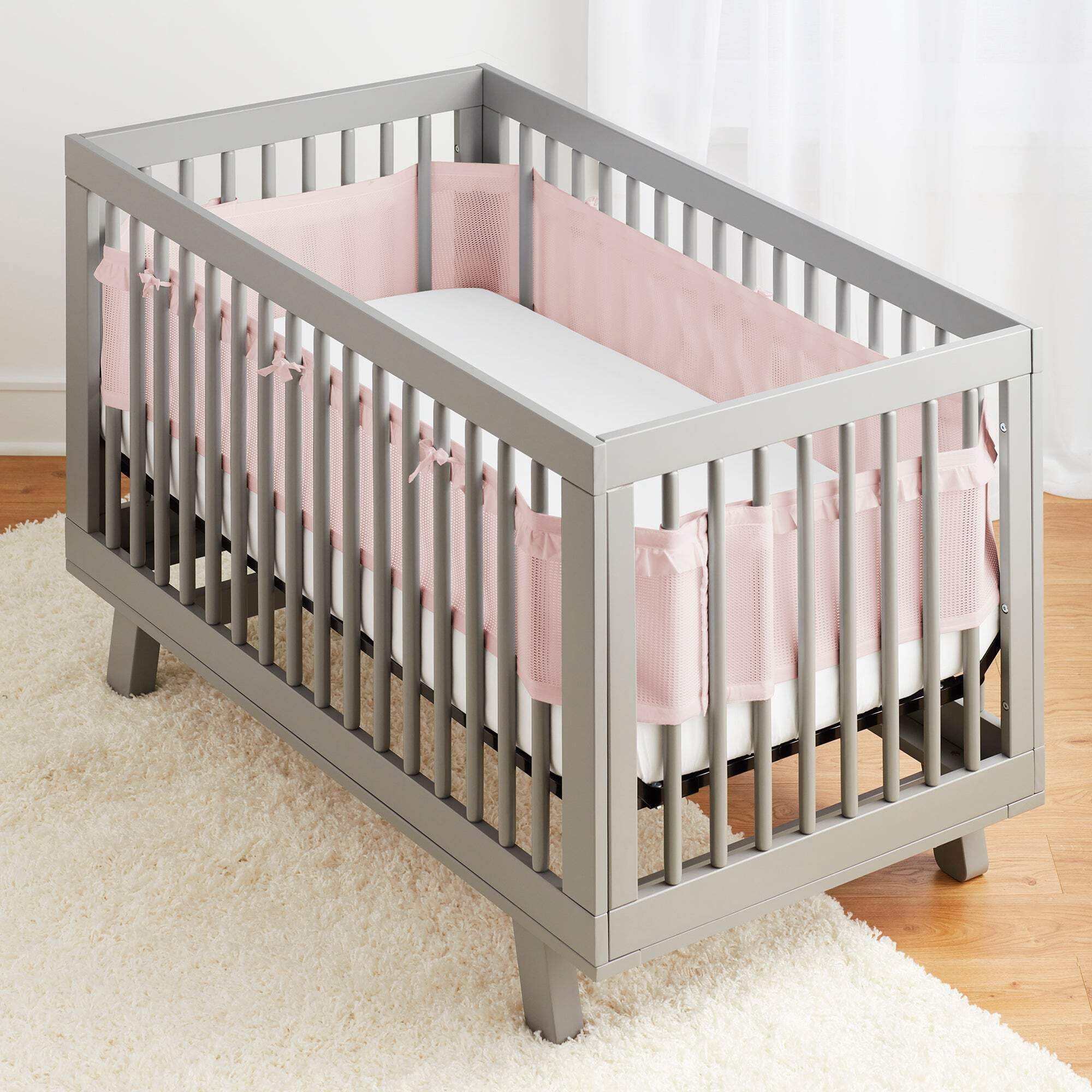BreathableBaby Breathable Mesh Crib Liner, Deluxe Ruffle Collection, Blush
