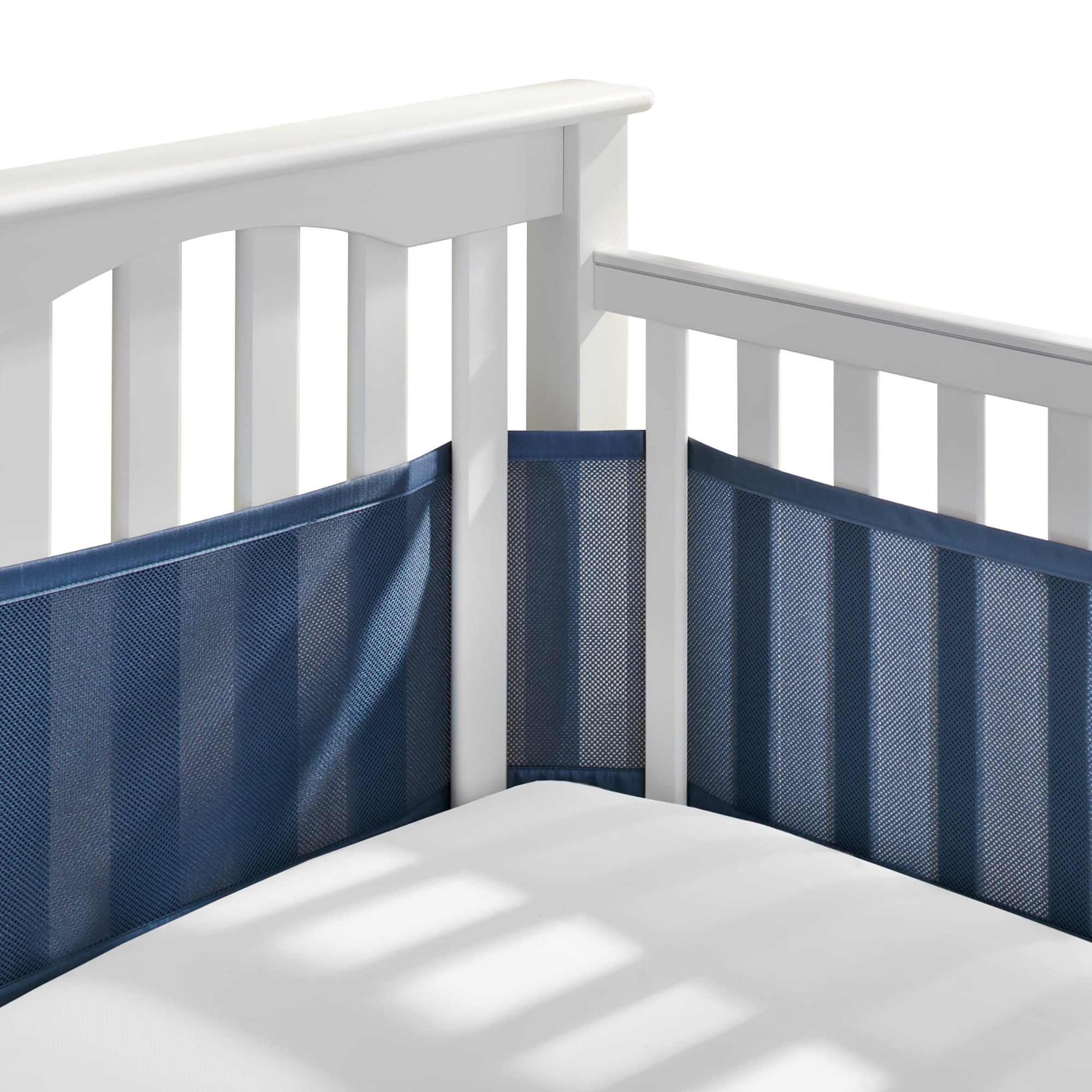 BreathableBaby Breathable Mesh Liner for Full-Size Cribs, Classic 3mm Mesh,  Navy (Size 4FS Covers 3 or 4 Sides)