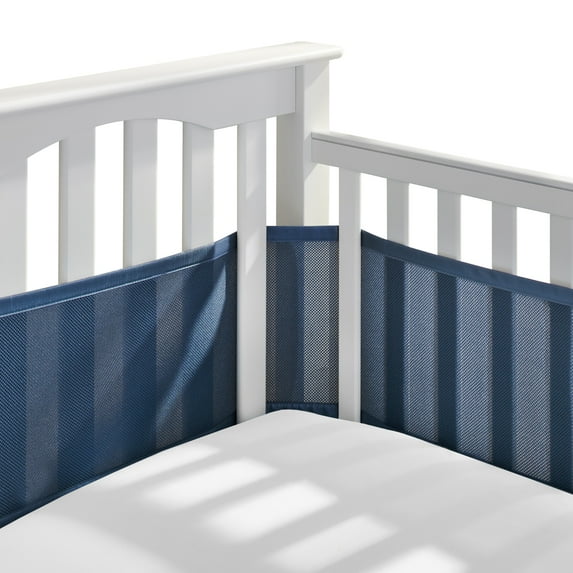 BreathableBaby Breathable Mesh Liner for Full-Size Cribs, Classic 3mm Mesh, Navy (Size 4FS Covers 3 or 4 Sides)