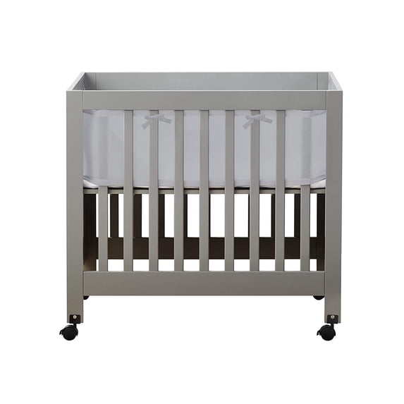 BreathableBaby Breathable Mesh Liner for Mini Cribs, Classic 3mm Mesh (Size 4M Covers 4 Sides, Mini Cribs Only) Gray