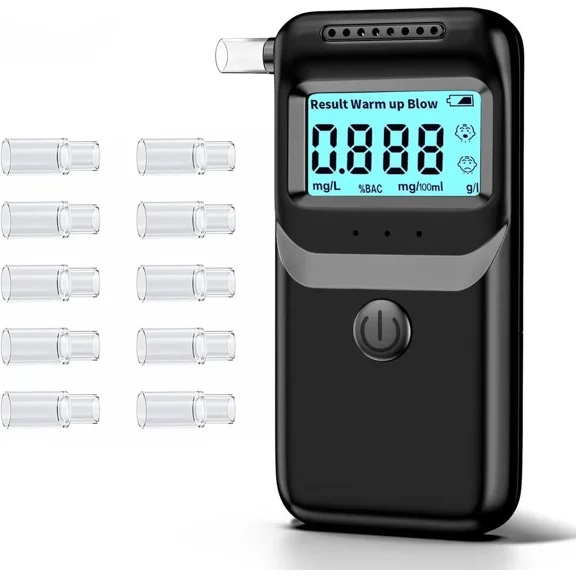 Breathalyzer, Portable Breathalyzer for Alcohol Tests Fast-High-Accuracy Alcohol Breathalyzer Tester with LCD Display and 10Pcs Reusable Mouthpieces for Personal&Professional Use