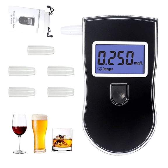 Breathalyzer, Professional-Grade Accuracy Digital Blue LED Screen Portable Breath Alcohol Tester with 25 Mouthpieces for Personal Home Use
