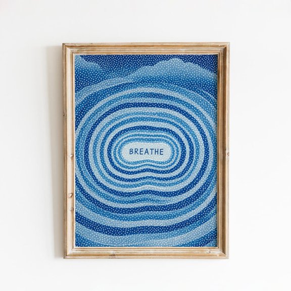 Breathe Blue Wave Minimal Calm Wall Decor Unframed Paper Print