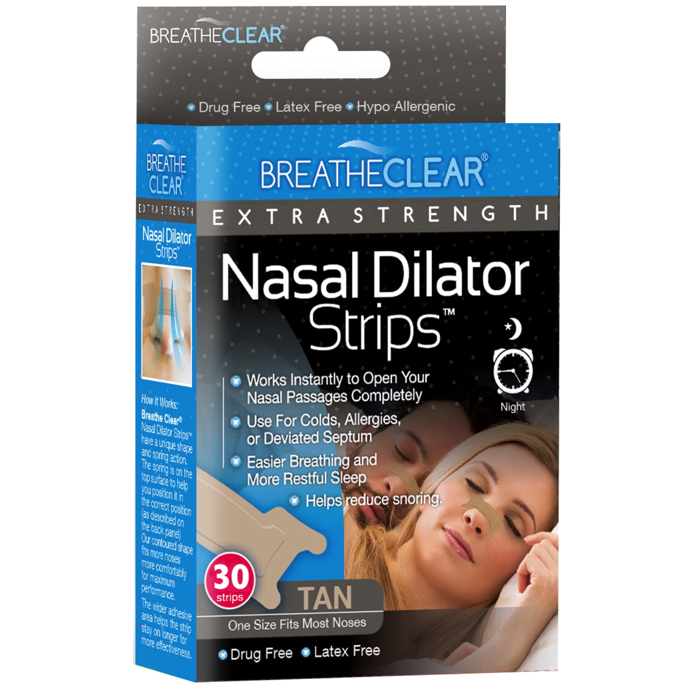 Breathe Clear Nasal Strips for Breathing Relief Tan m/l 30ct