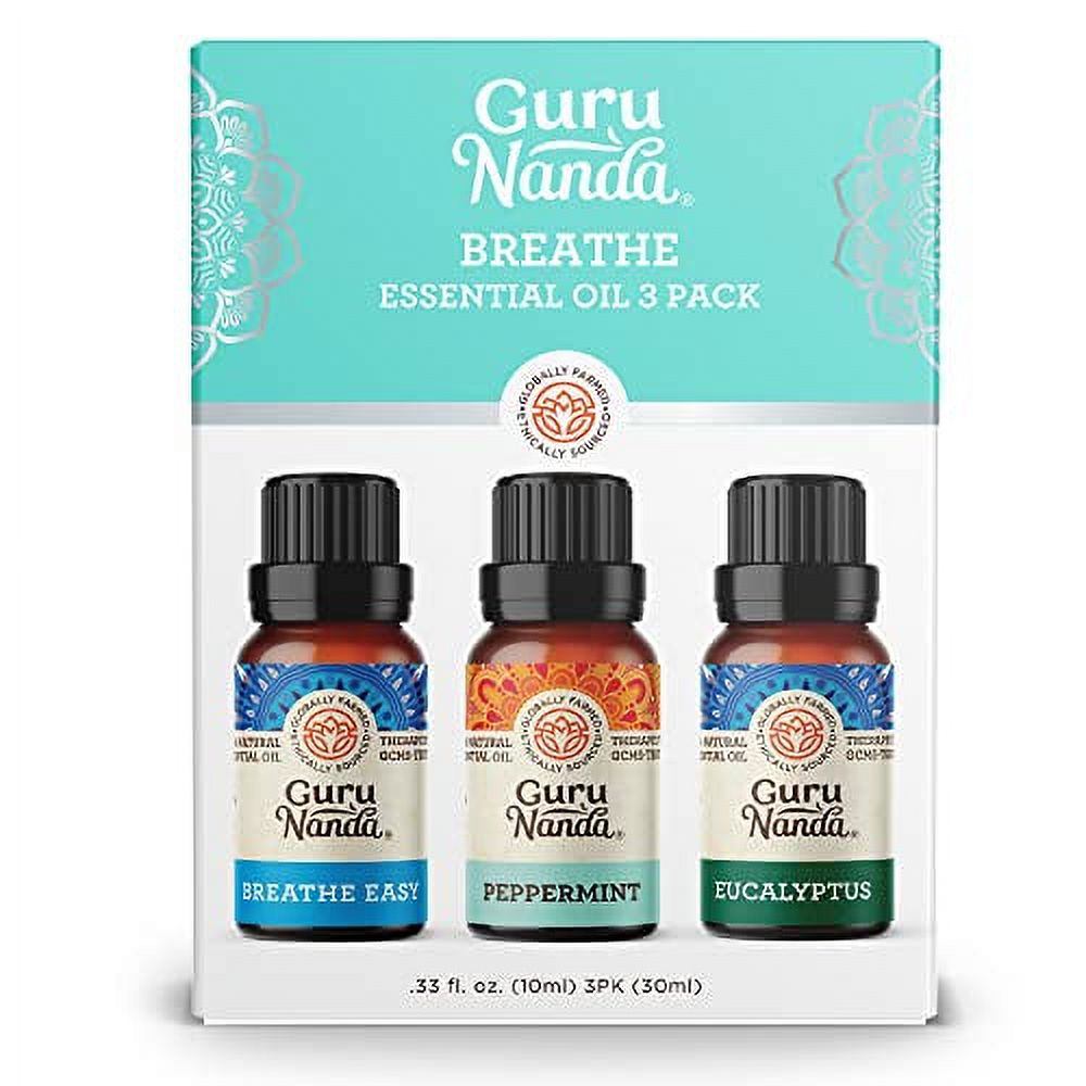 Breathe Essential Oil Sets by GuruNanda, 100 Pure Therapeutic