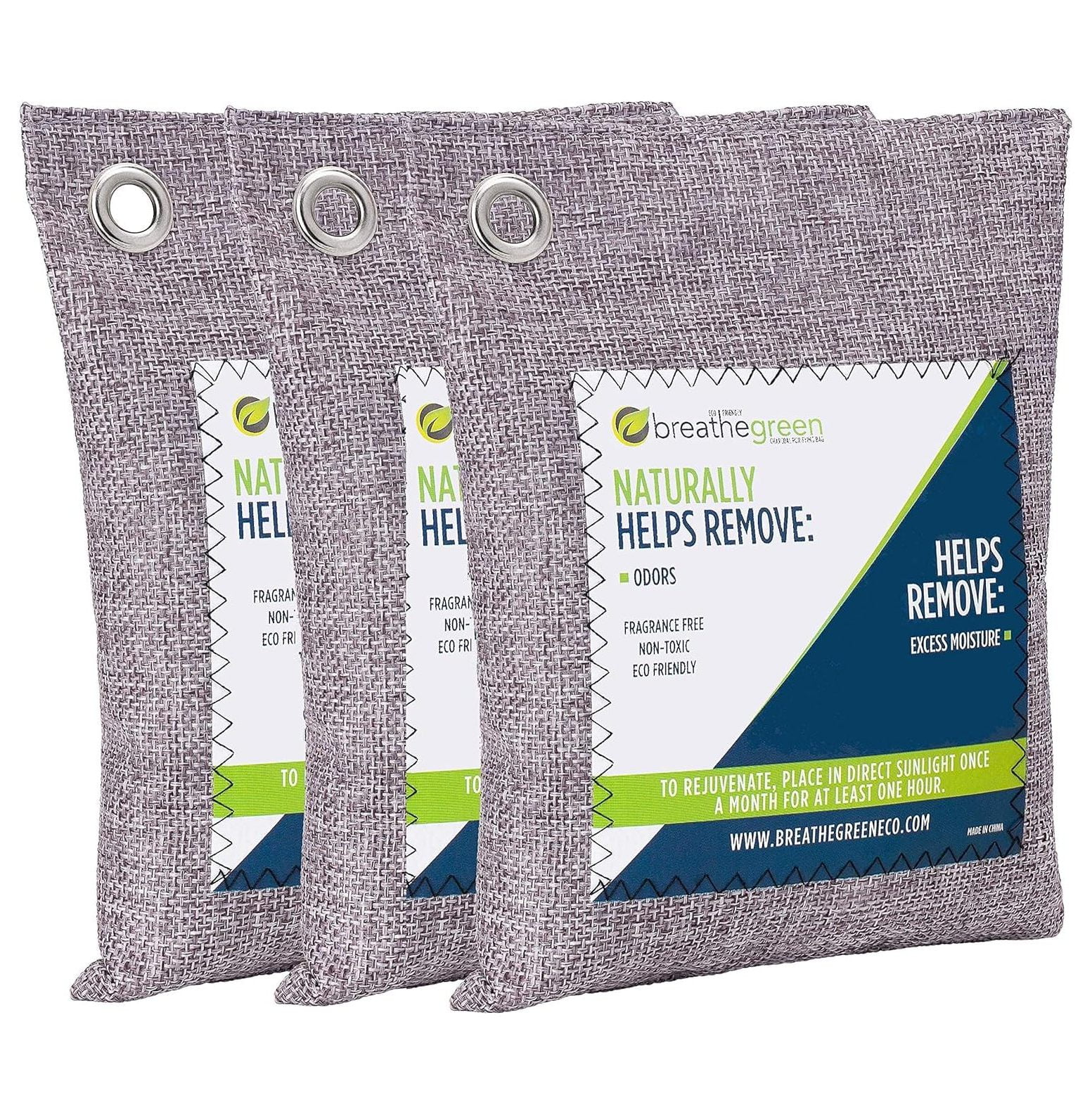 Breathe Green Bamboo Charcoal Odor Bag (3 Bags), Activated Charcoal