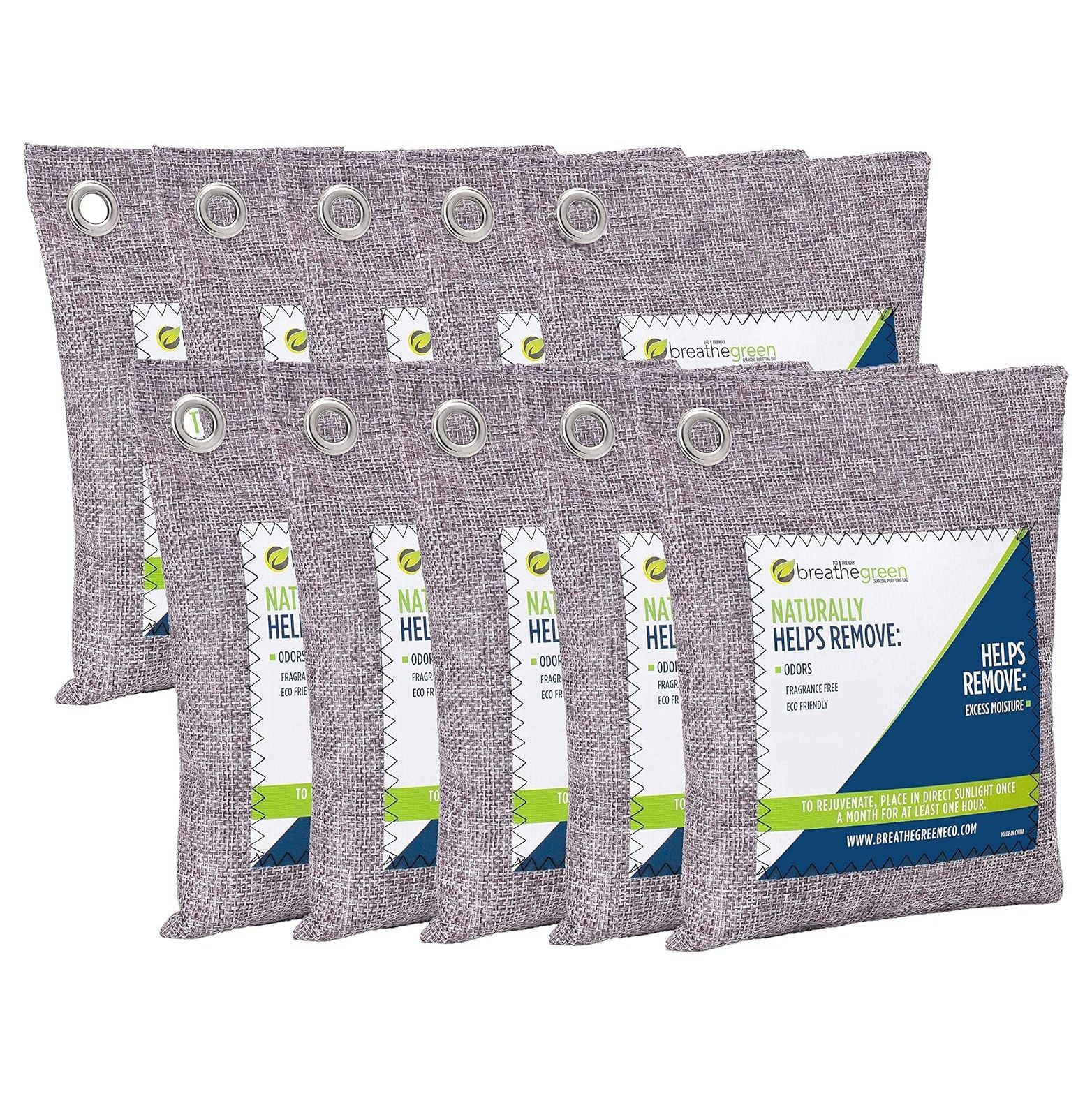 Breathe Green Charcoal Odor Bags (10Pack) Activated Bamboo Charcoal