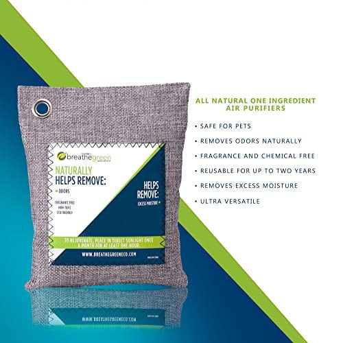Breathe Green Charcoal Odor Eliminator Bags (10-Pack) | Activated Bamboo Charcoal Deodorizer | Natural Freshener Removes Odor &Moisture | Odor Eliminator for Car, Closet, Bathroom, Gym Bag, Shoes