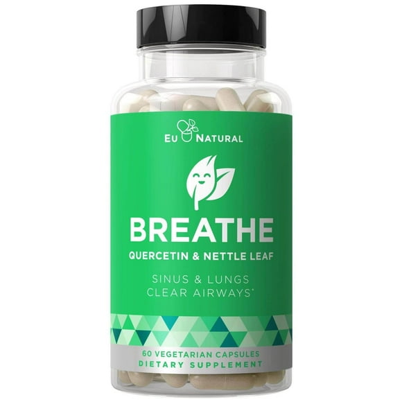 Breathe Inhaler Support Supplement Sinus, Lungs, Open & Clear Airways Seasonal Nasal Health, Bronchial Wellness, Healthy Chest Quercetin, Vitamin D, Bromelain Pills 60 Vegetarian Soft Capsules