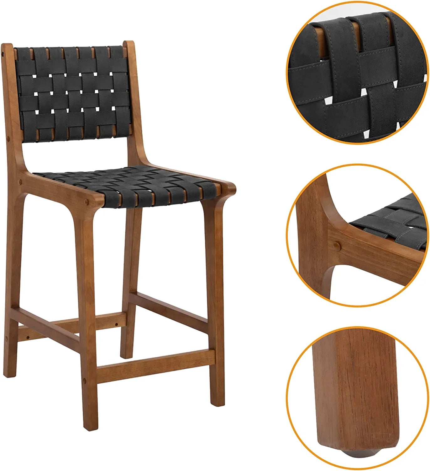 Breathe Leather Woven Counter Height Stool Kitchen Wooden Barstools, 24 ...