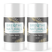 Breathe Naturals Cedar Spice, Aluminum-Free Deodorant, 24-Hour Odor Protection for Men & Women, Vegan & Sensitive Skin, 2 Pack, 2.6 oz Stick