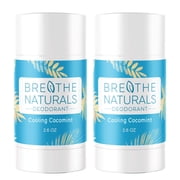 Breathe Naturals Cooling Cocomint, Aluminum-Free Deodorant, 24-Hour Odor Protection for Men & Women, Vegan & Sensitive Skin, 2 Pack, 2.6 oz Stick