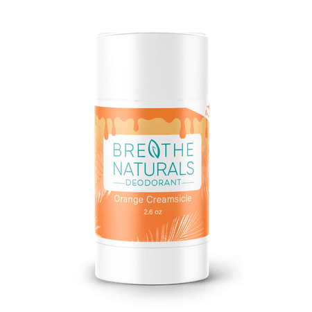 Breathe Naturals Deodorant - 24 Hour Freshness - Aluminum Free & Vegan - Made for Sensitive Skin - For Men, Women & Kids - 2.6 oz Stick - Made in the USA - (Orange Creamsicle)