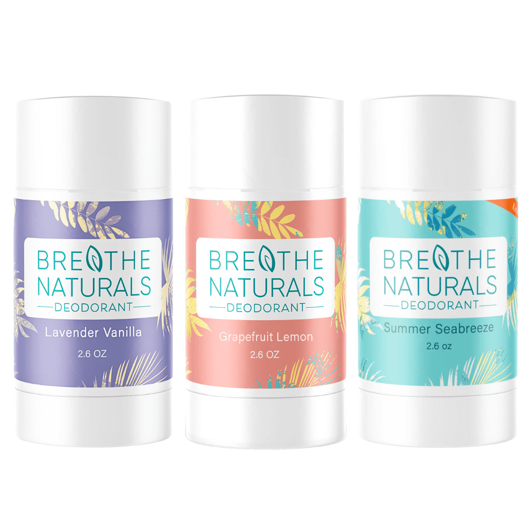 Breathe Naturals Deodorant - 24 Hour Freshness - Aluminum Free & Vegan - For Sensitive Skin, Men, Women & Kids - 2.6 oz Stick - Made in the USA - (Chick Pit Pack)