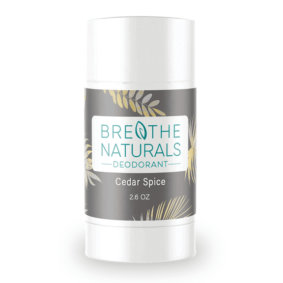 Breathe Naturals Deodorant - 24 Hour Freshness - Aluminum Free & Vegan - For Sensitive Skin, Men, Women & Kids - 2.6 oz Stick - Made in the USA - (Cedar Spice)
