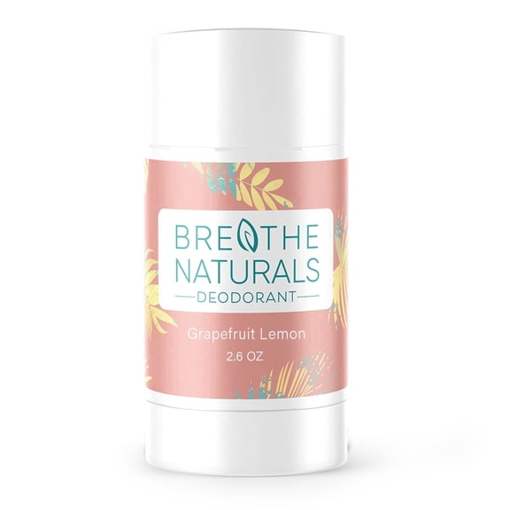 Breathe Naturals Grapefruit Lemon, Aluminum-Free Deodorant, 24-Hour Odor Protection for Men & Women, Vegan & Sensitive Skin, 2.6 oz Stick, Made in USA
