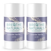 Breathe Naturals Lavender Vanilla, Aluminum-Free Deodorant, 24-Hour Odor Protection for Men & Women, Vegan & Sensitive Skin, 2 Pack, 2.6 oz Stick