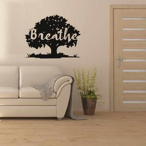 Breathe - Reminder Beautiful Big Tree Silhouette Tree Drawing Vinyl Design Wall Sticker Wall Art Decal Boys Girls Kids Room Bedroom Nursery KinderHome Decor Stickers Decoration Size (22x30 inch)