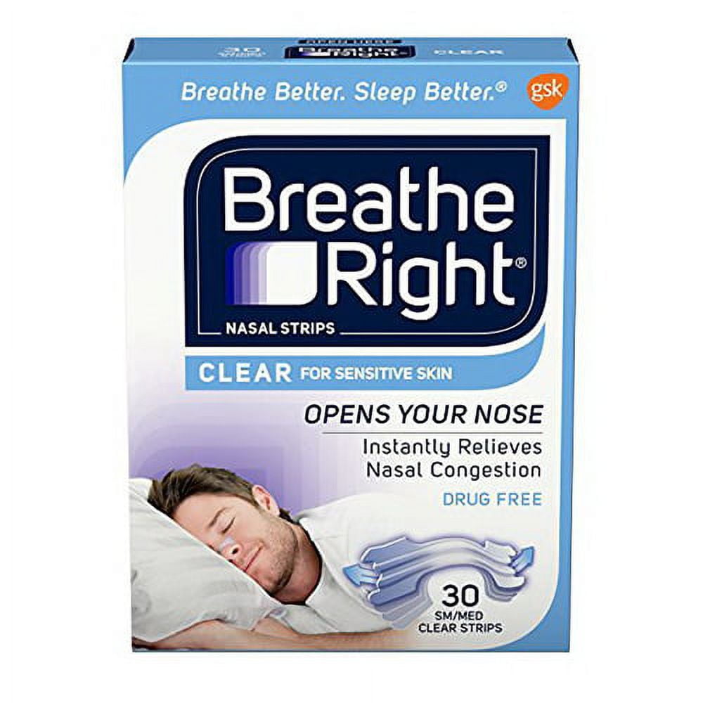 Breathe Right Clear Nasal Strips, Clear, Small/Medium, 30 Ct (2 Pack) (Bundle)
