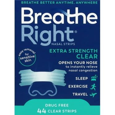 Breathe Right Extra Clear Nasal Strips for Nasal Congestion Relief, 44 Count